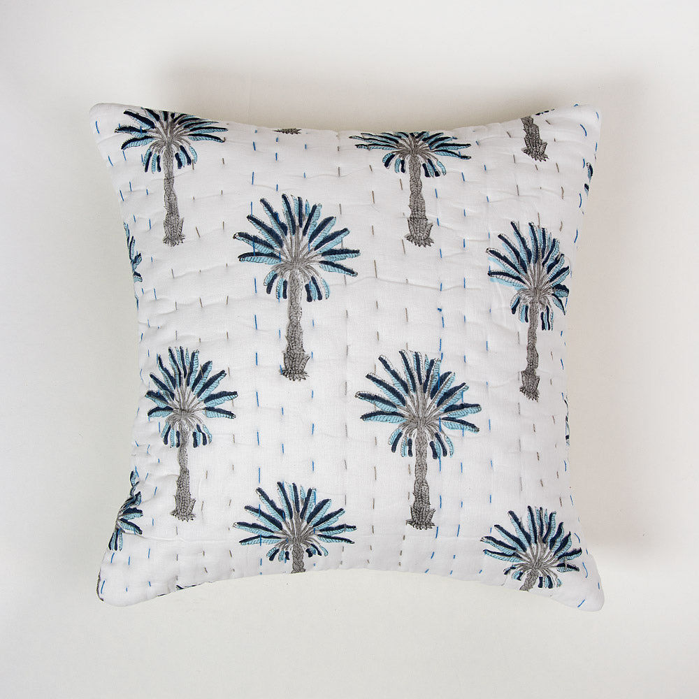 Premium Blue Palm Tree Printed Cotton Kantha Cushion Softest Cloth